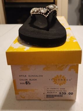 Yellow Box Black Jeweled Thong Sandals - Women's